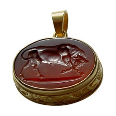 Chushev Bull Carnelian Intaglio Gold Pendant