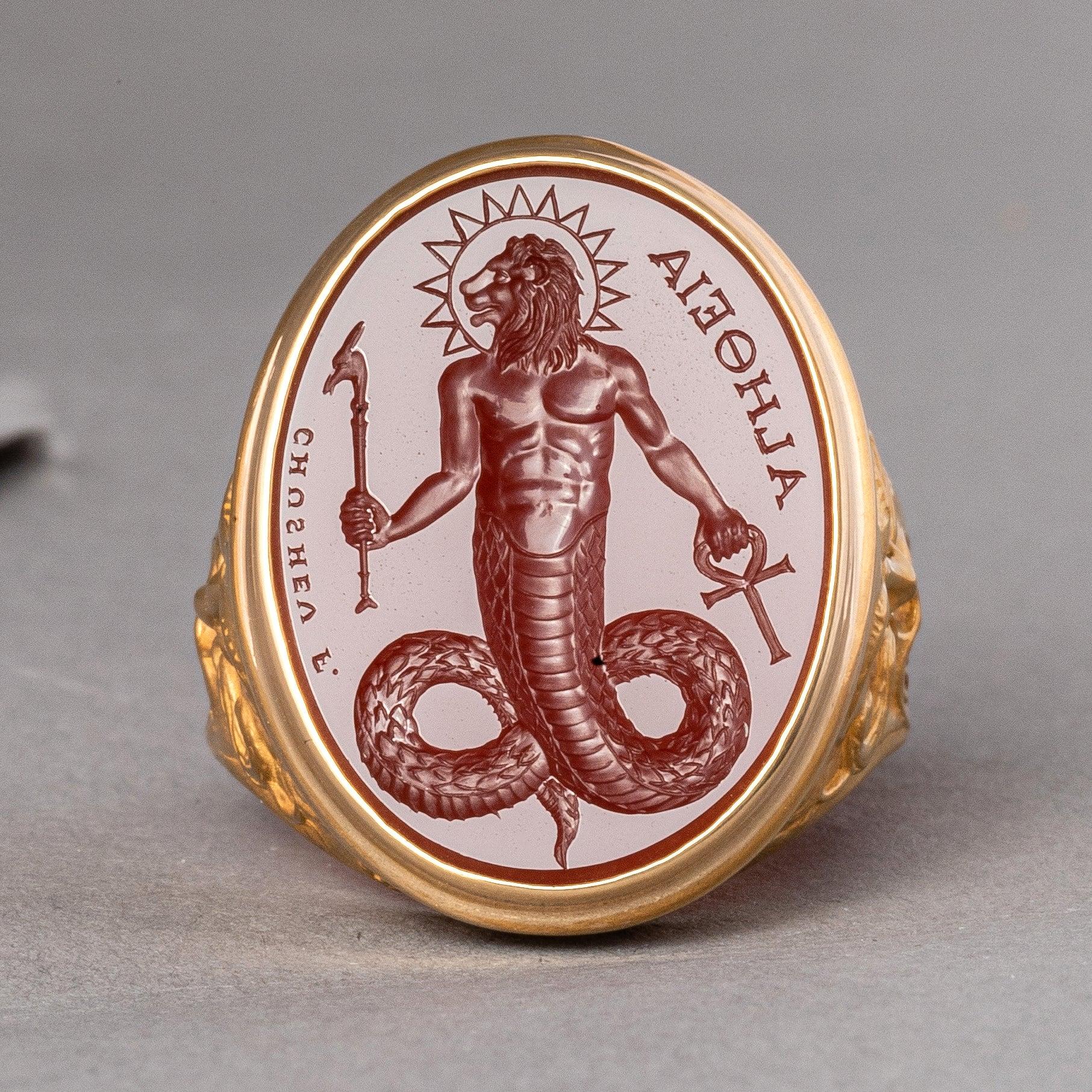 Chushev Chnoubis Karneol Intaglio Gold Siegelring () 10