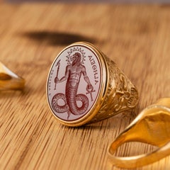 Chushev Chnoubis Anillo de sello de oro calcográfico con cornalina