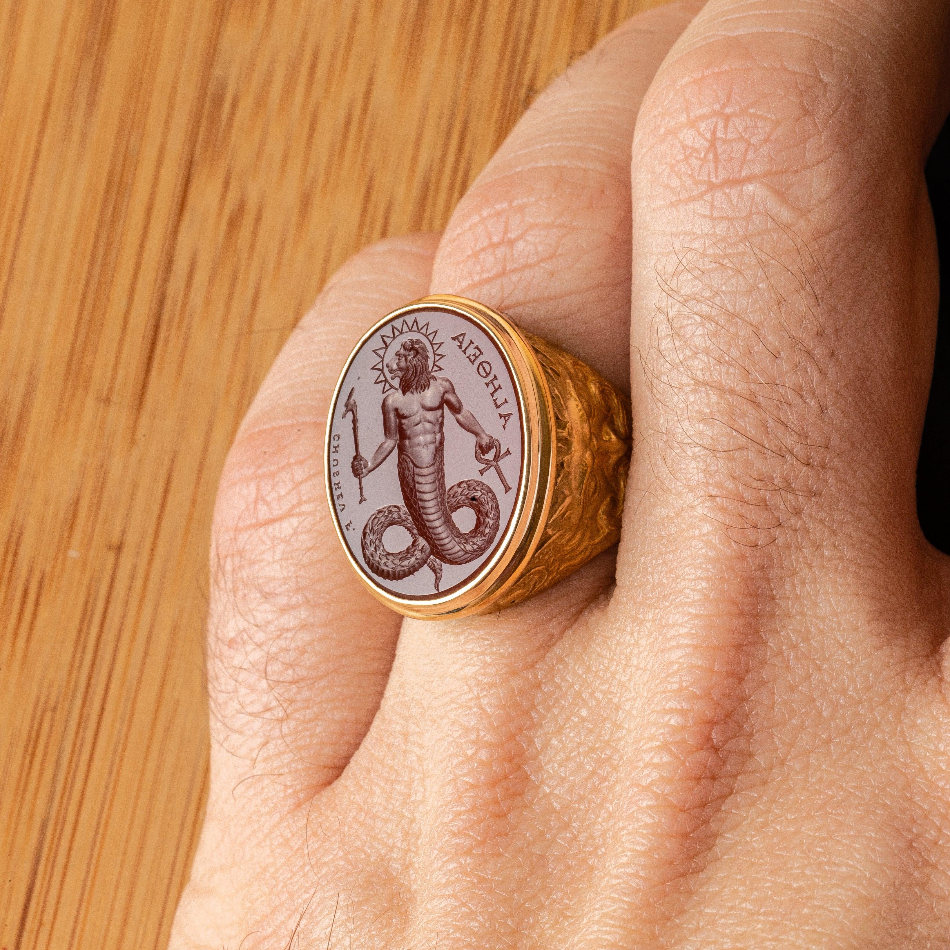 Chushev Chnoubis Karneol Intaglio Gold Siegelring () 5