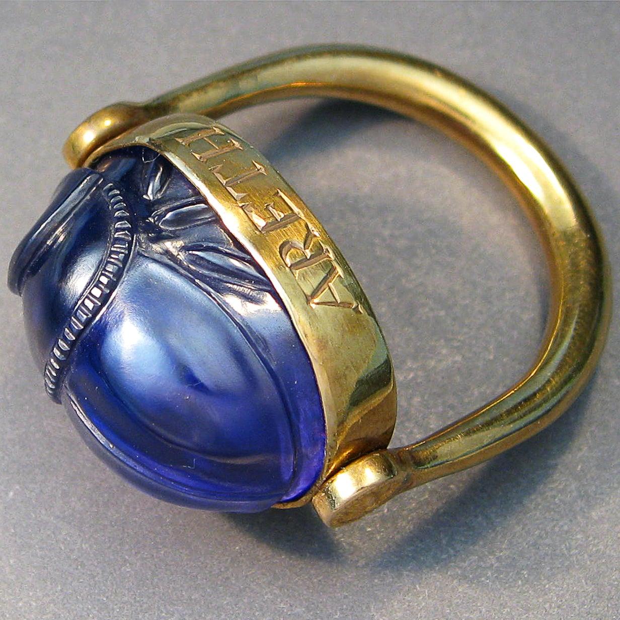 For Sale:  Chushev Chnoubis Scarab Corundum Intaglio Gold Swivel Ring 2