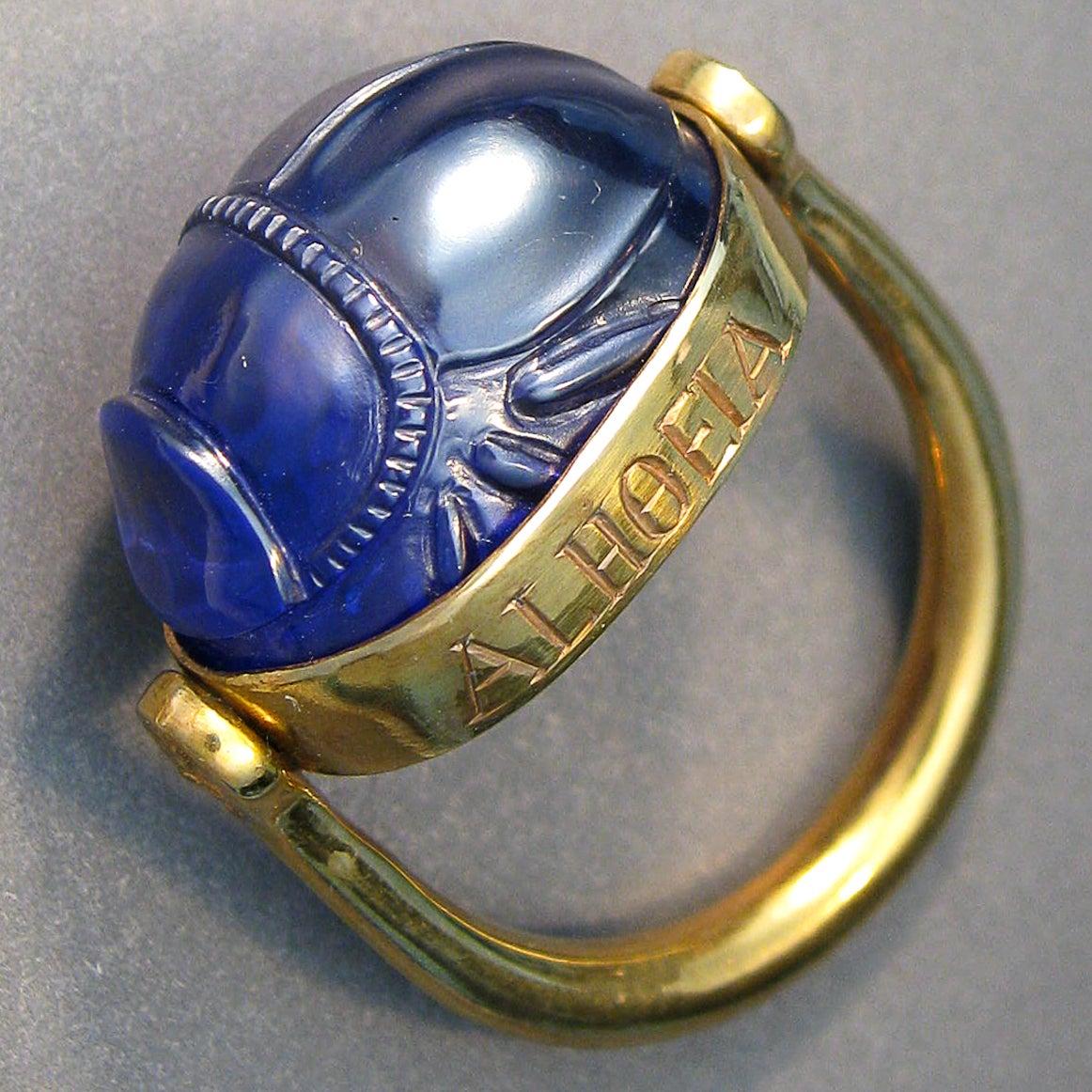 For Sale:  Chushev Chnoubis Scarab Corundum Intaglio Gold Swivel Ring 3