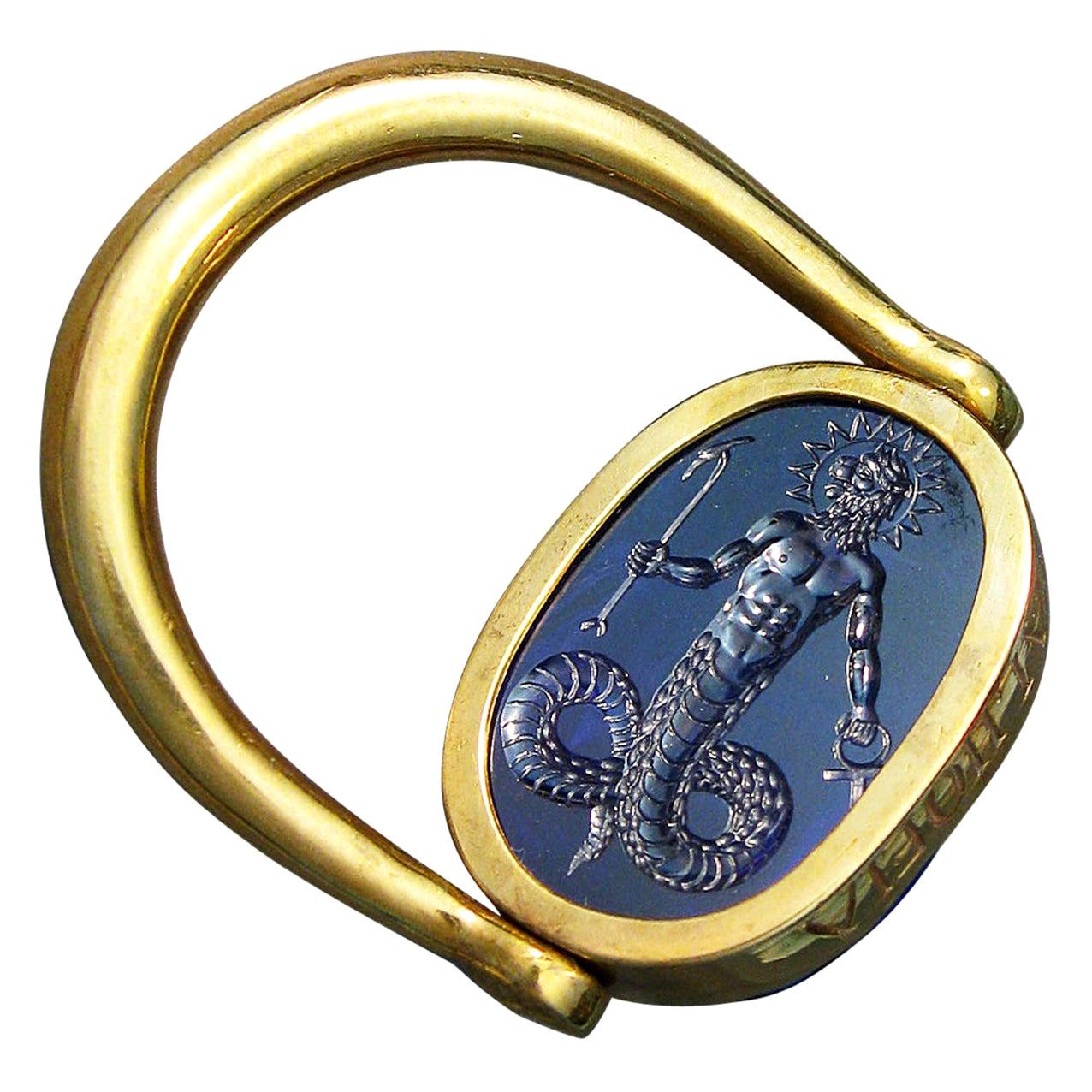 For Sale:  Chushev Chnoubis Scarab Corundum Intaglio Gold Swivel Ring