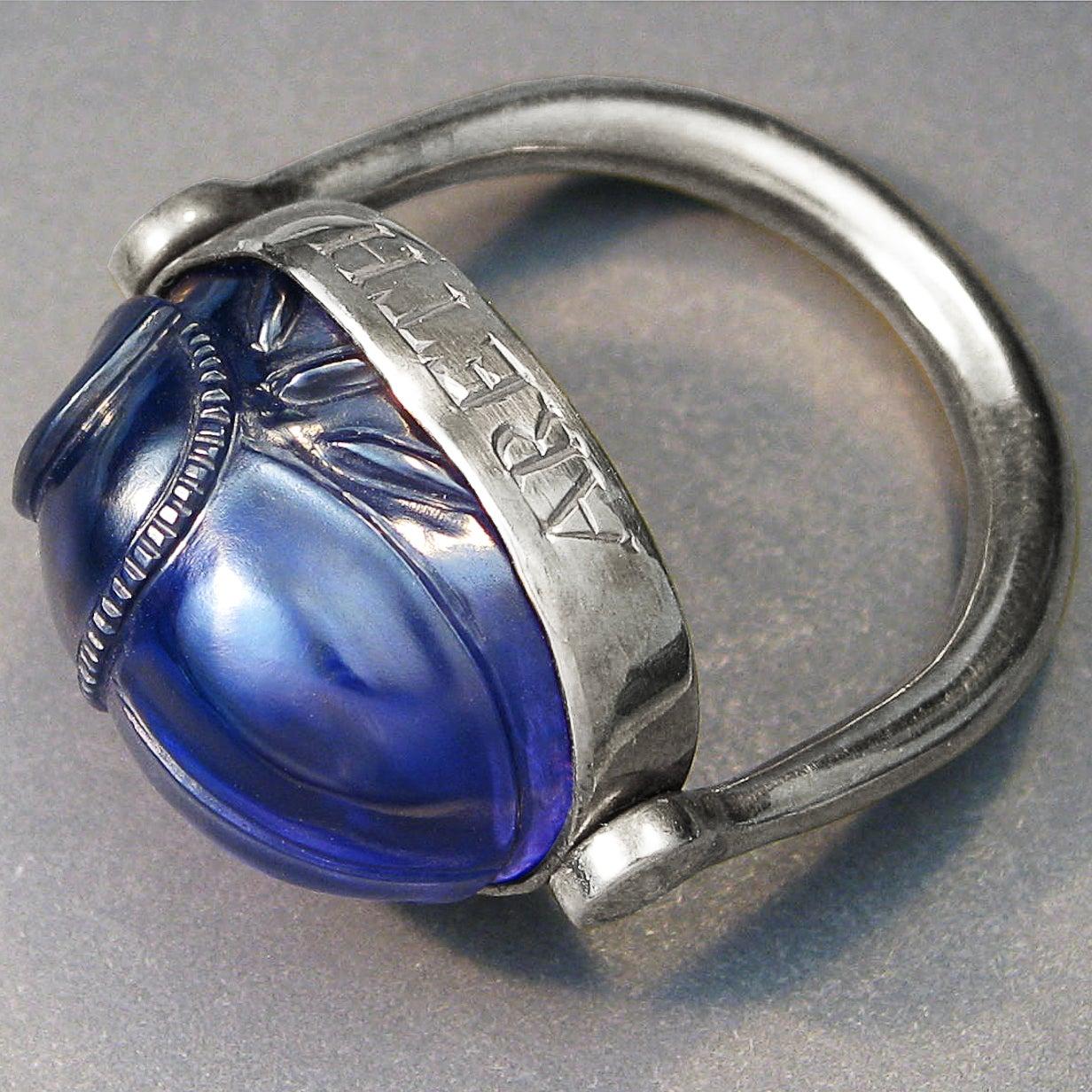 For Sale:  Chushev Chnoubis Scarab Corundum Intaglio Sterling Silver Swivel Ring 2