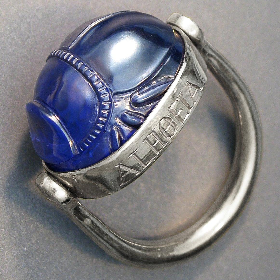 For Sale:  Chushev Chnoubis Scarab Corundum Intaglio Sterling Silver Swivel Ring 4