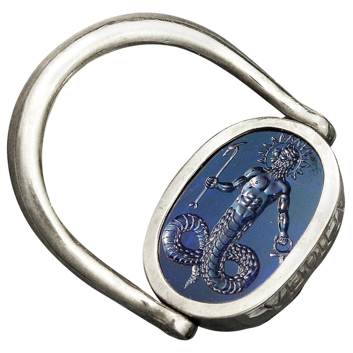 For Sale:  Chushev Chnoubis Scarab Corundum Intaglio Sterling Silver Swivel Ring