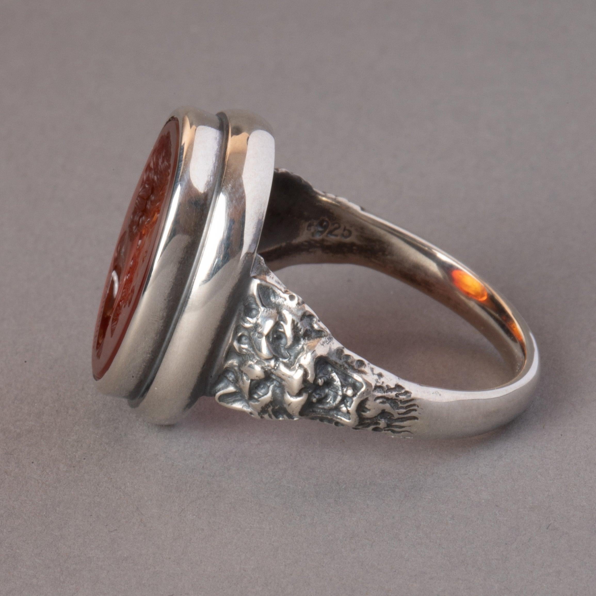 For Sale:  Chushev Demosthenes Carnelian Intaglio Sterling Silver Signet Ring 7
