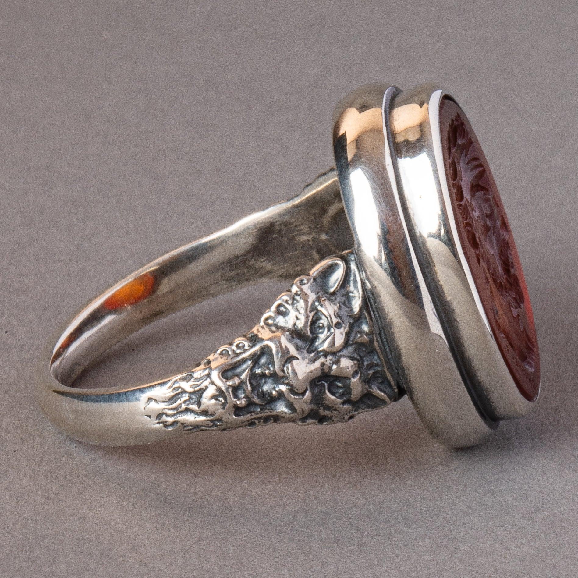 For Sale:  Chushev Demosthenes Carnelian Intaglio Sterling Silver Signet Ring 9