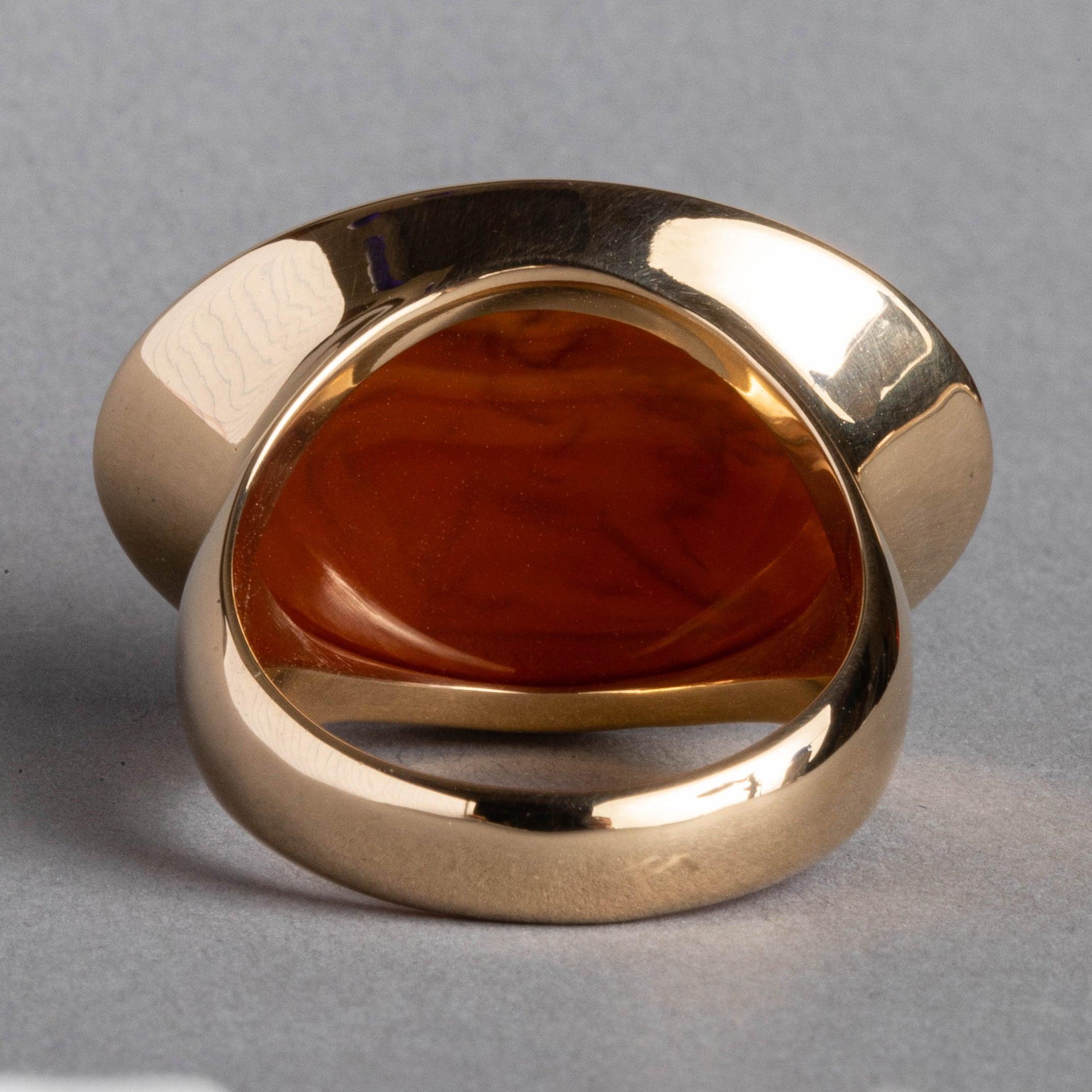 For Sale:  Chushev Eros and Lion Carnelian Intaglio Gold Signet Ring 4