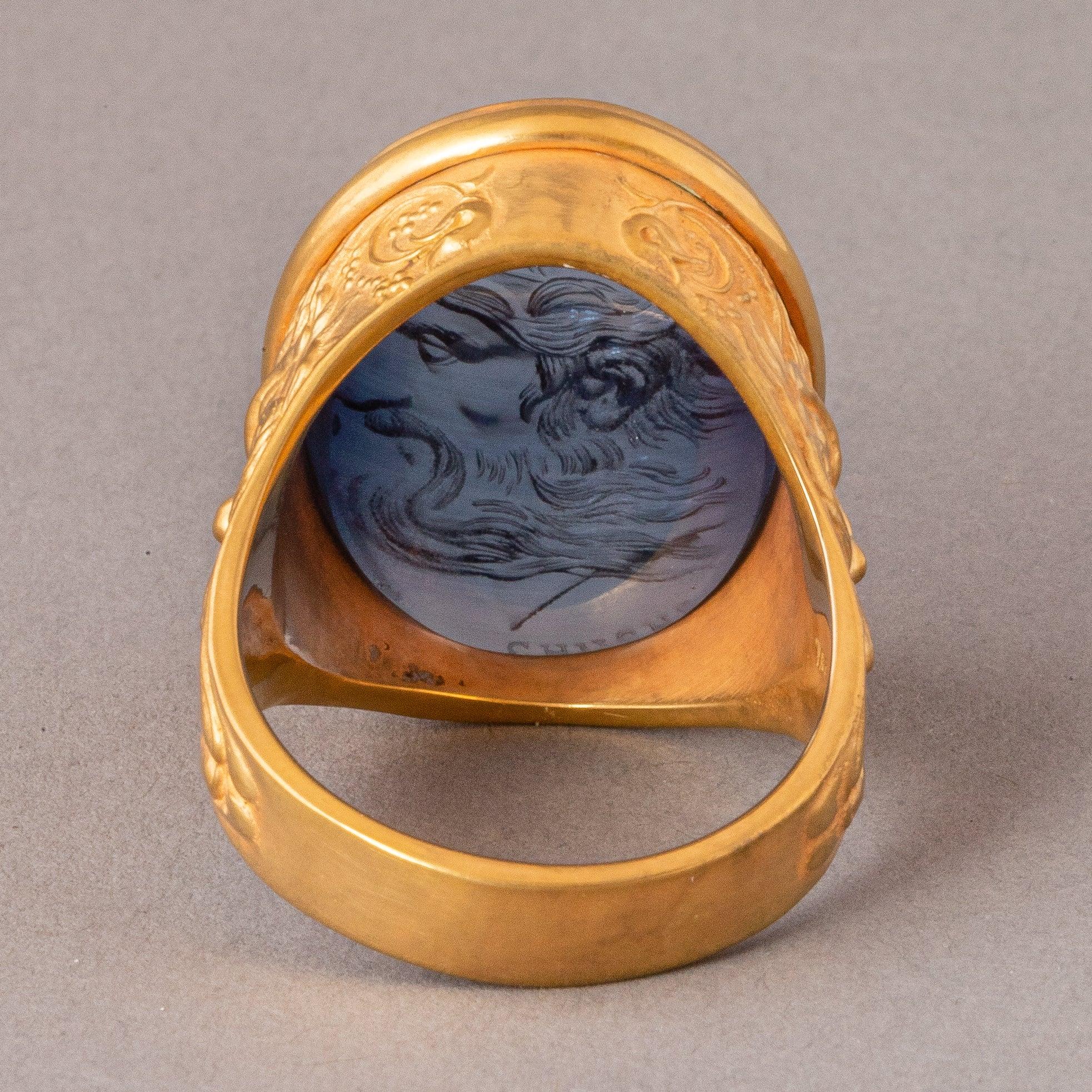 For Sale:  Chushev Hades Blue Sapphire Intaglio Gold Signet Ring 3