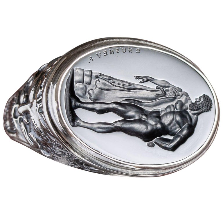 Customizable Chushev Hercules Black Onyx Intaglio Sterling Silver Signet  Ring For Sale at 1stDibs