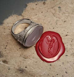 Chushev Hermes & Lyre Blue Chalcedony Intaglio Sterling Silver Signet Ring