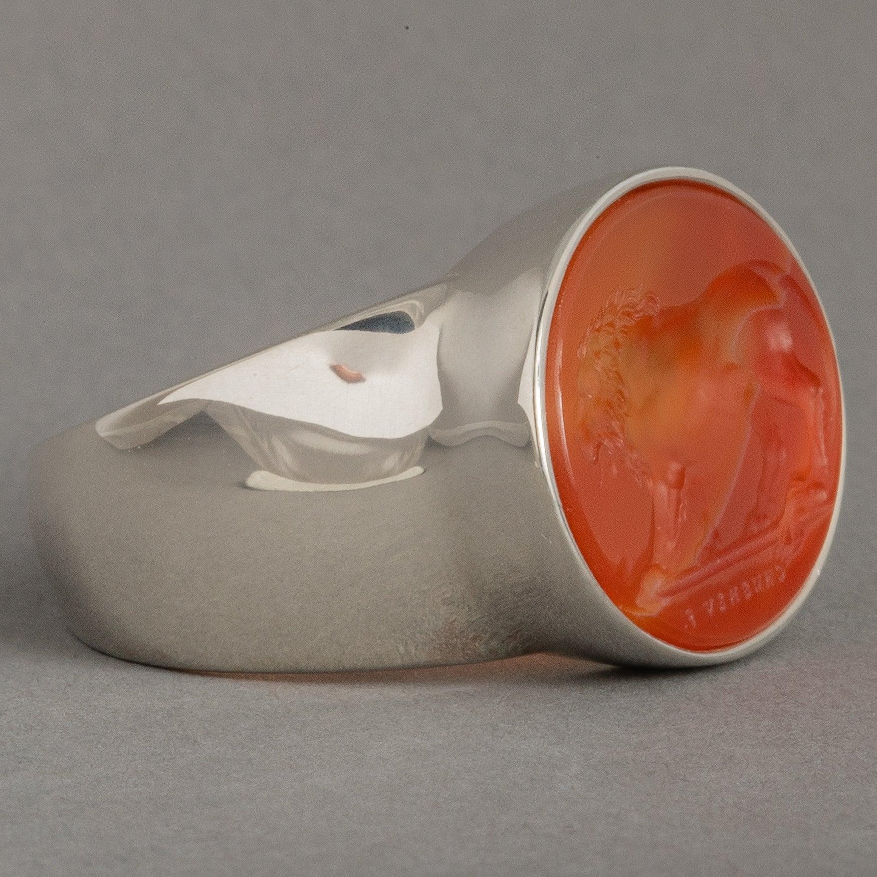 For Sale:  Chushev Lion Carnelian Intaglio Sterling Silver Signet Ring 2