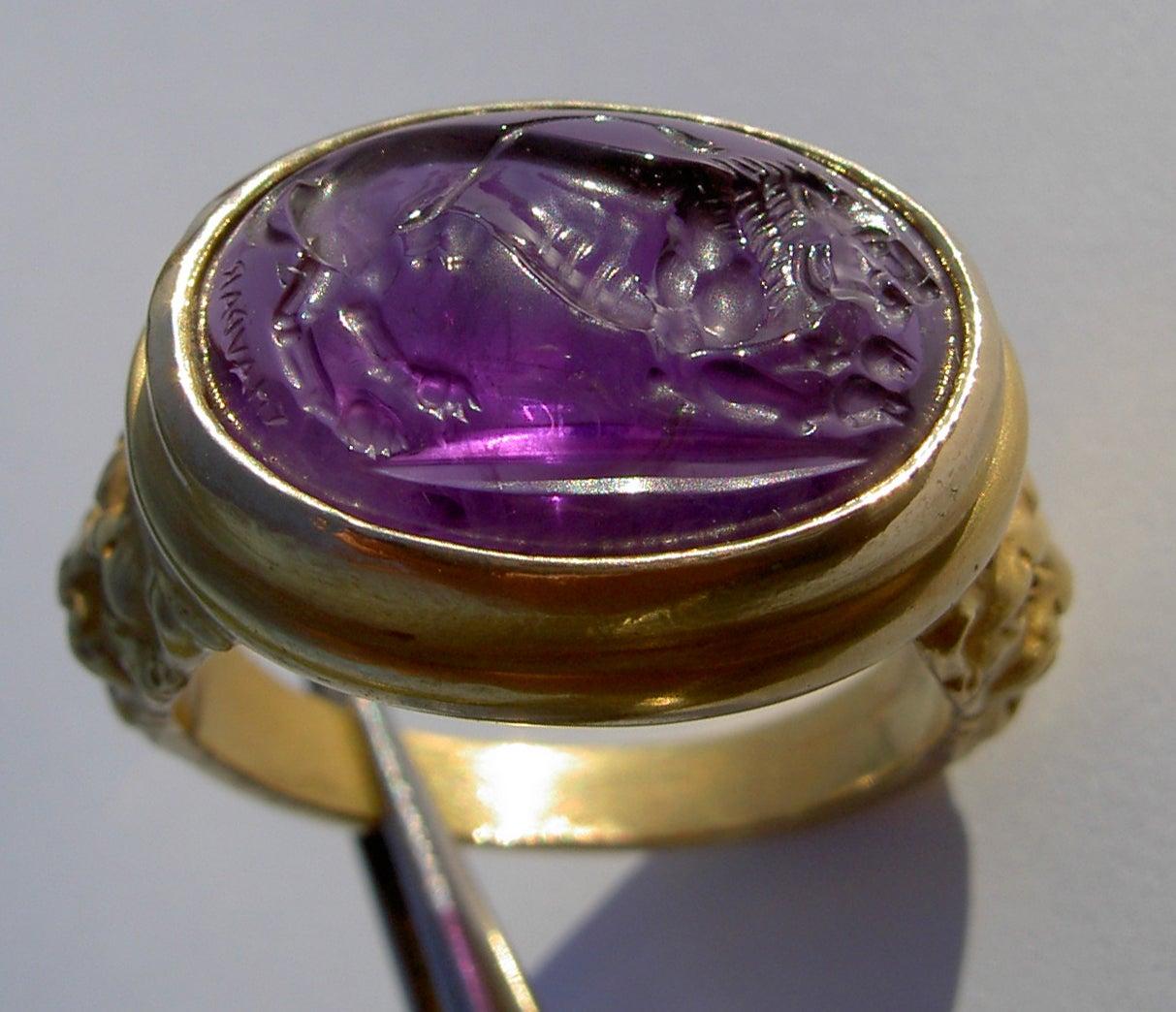 Chushev Lioness Amethyst Intaglio Gold Signet Ring 2