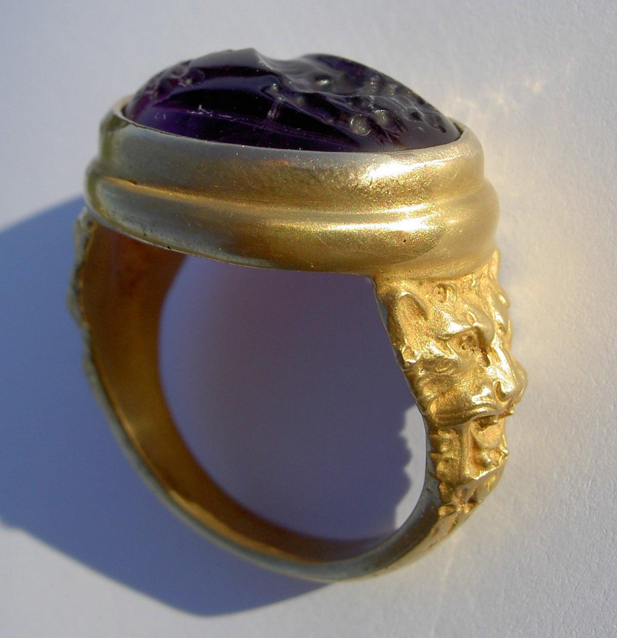 Chushev Lioness Amethyst Intaglio Gold Signet Ring 5