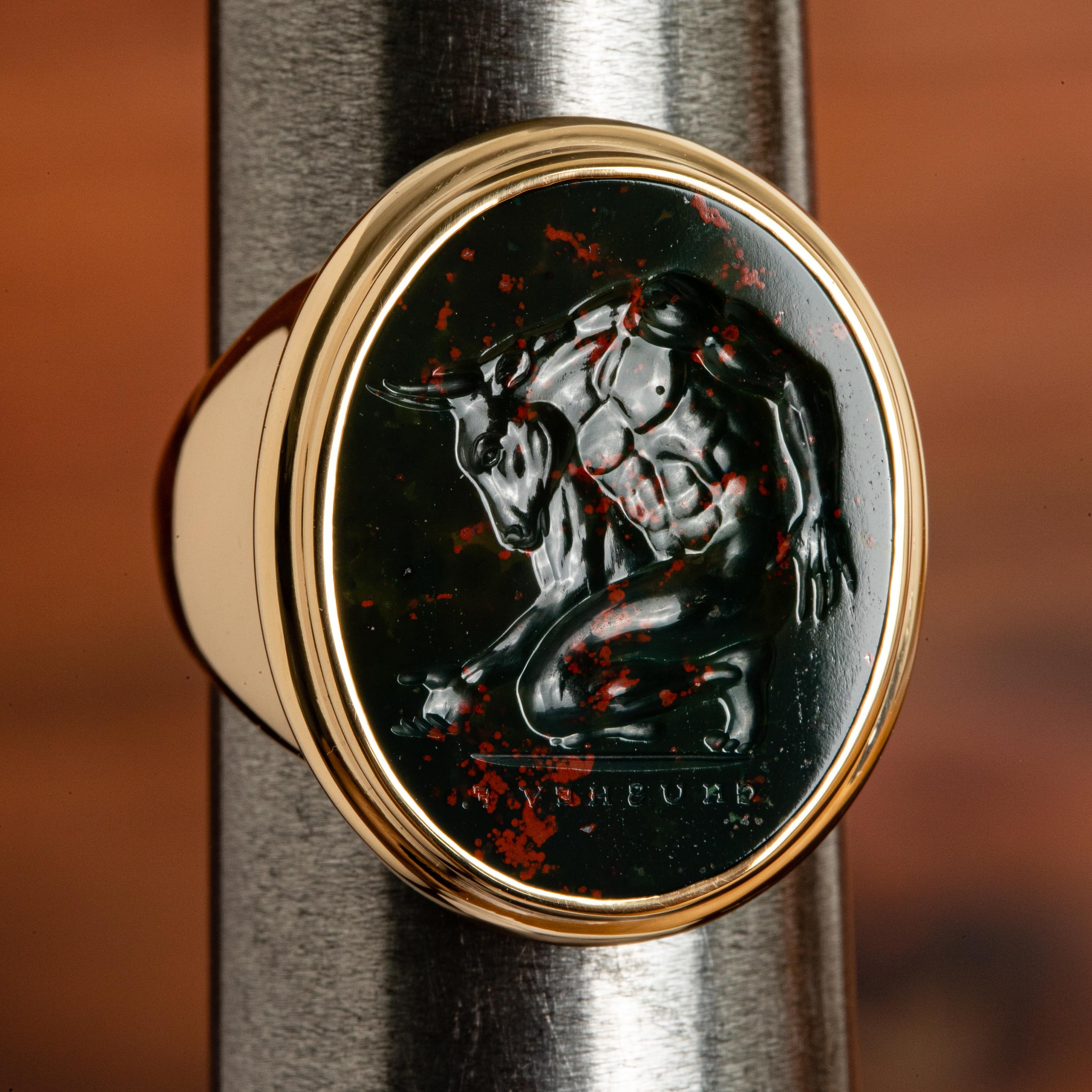 Chushev Minotaur Green Jasper Intaglio Gold Signet Ring 3