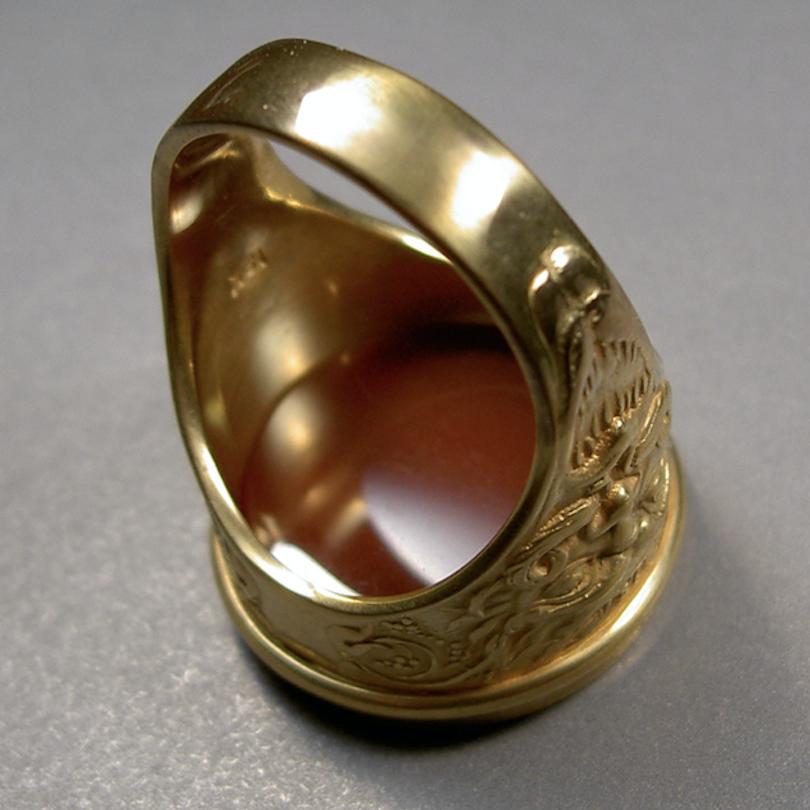 For Sale:  Chushev Sphinx Carnelian Intaglio Gold Signet Ring 5