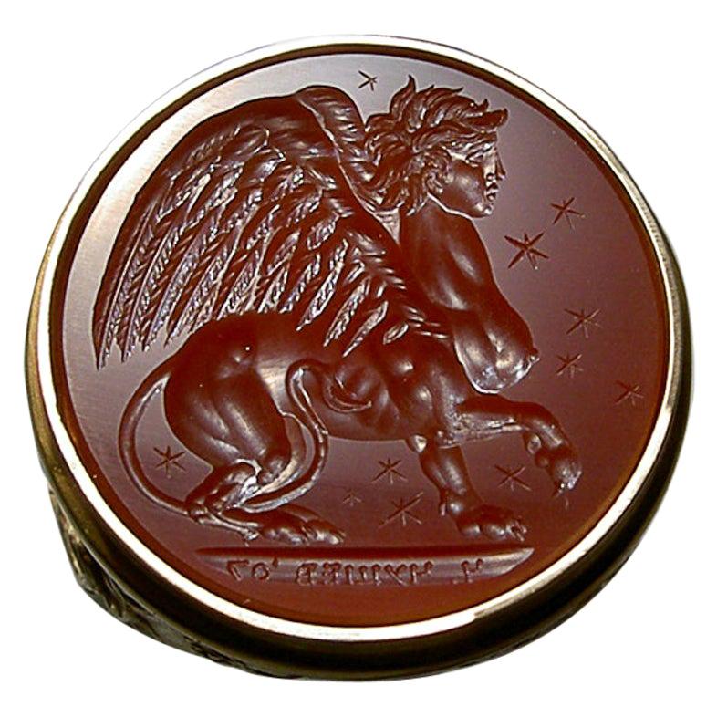 Im Angebot: Chushev Sphinx Karneol Intaglio Gold Siegelring ()