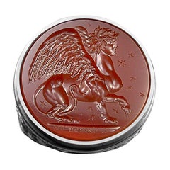 Chushev Sphinx Carnelian Intaglio Sterling Silver Signet Ring