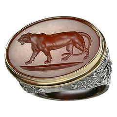 Chushev Tigress Carnelian Intaglio Sterling Silver Signet Ring