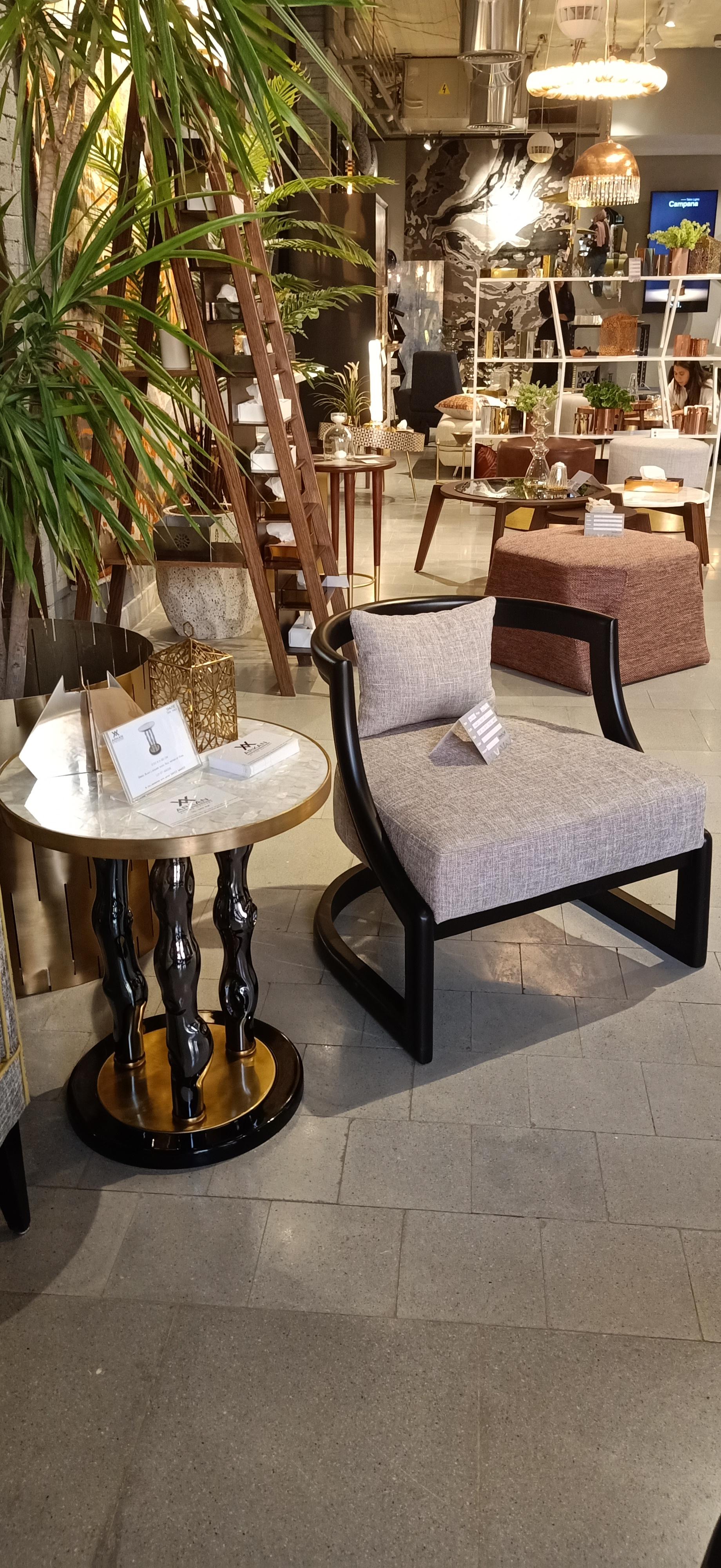 CHUTE-Brass, Glass based on marble top and artificial mother of Pearl Side Table For Sale 5