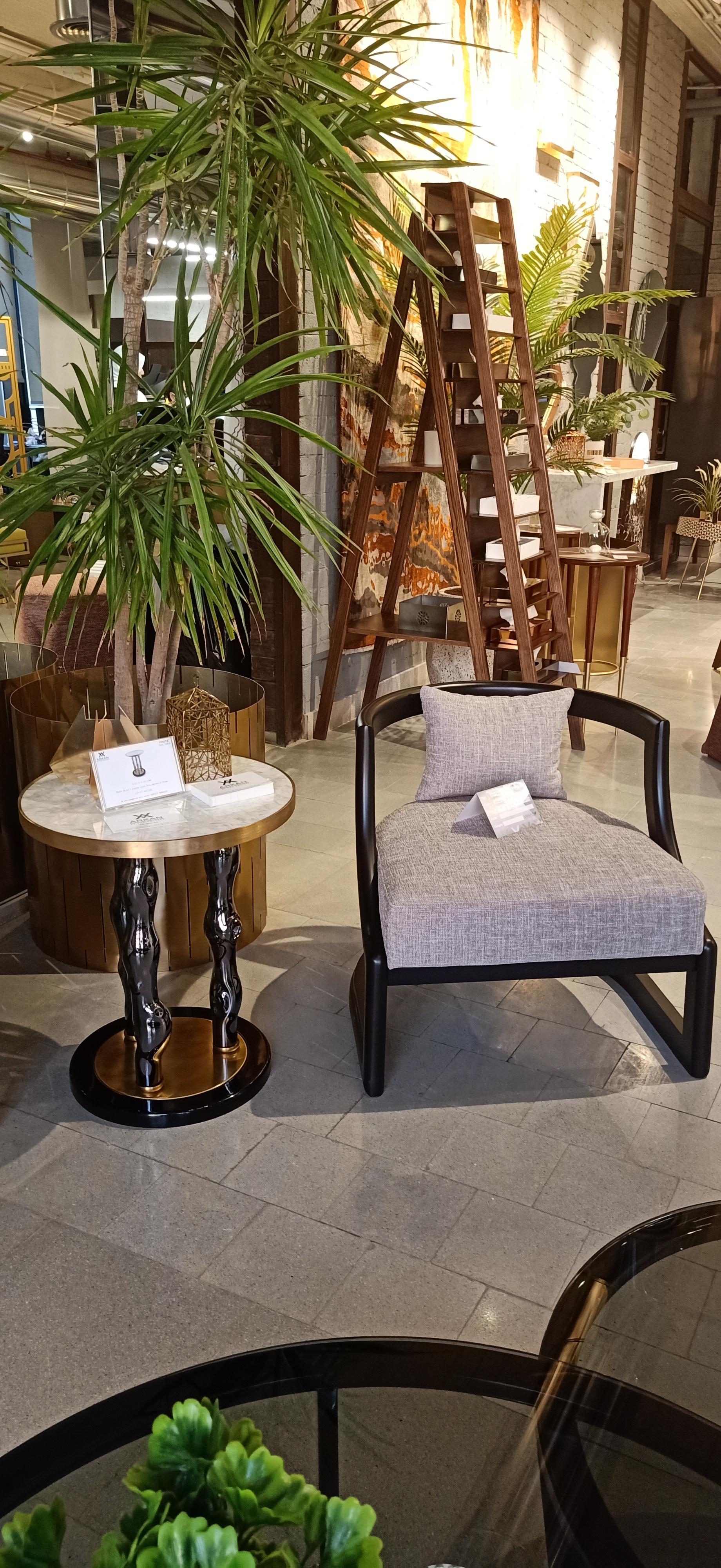 CHUTE-Brass, Glass based on marble top and artificial mother of Pearl Side Table For Sale 6