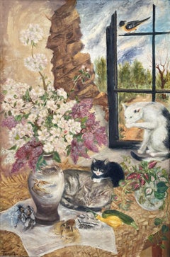 "Tama, Mimi, Chan" Chuzo Tamotzu, Natura morta modernista giapponese-americana, gatti