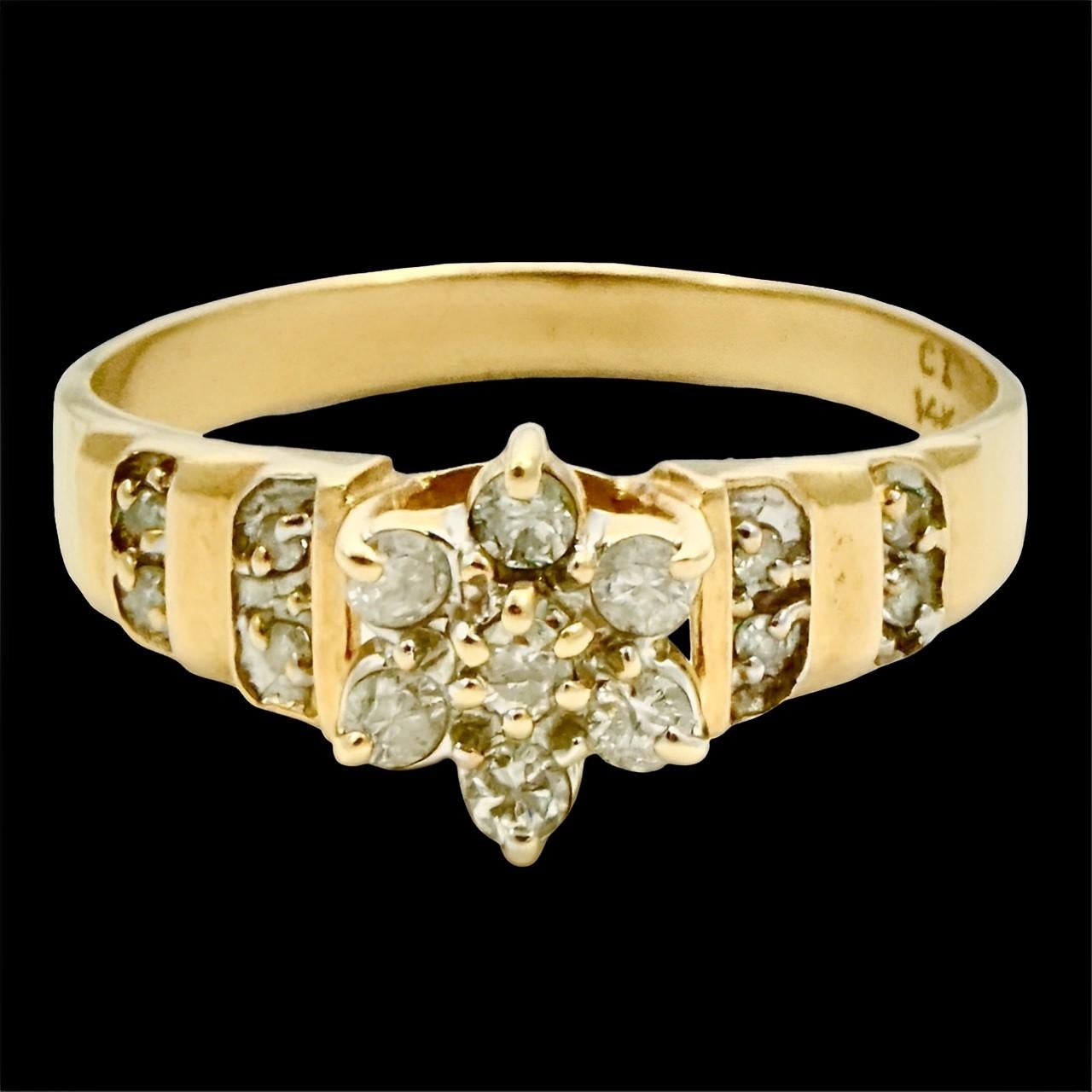 CI 14K Gold and Diamond Flower Cluster Ring with Diamond Accents circa 1960s For Sale 1