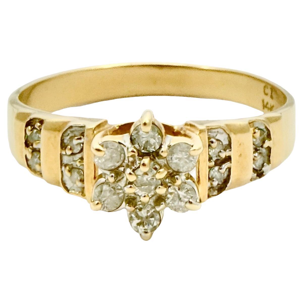 CI 14K Gold and Diamond Flower Cluster Ring with Diamond Accents circa 1960s