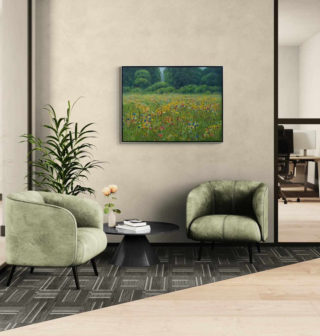 Edge of the Woods - zeitgenössisch, realistisch, floral, Landschaft, Öl auf Leinwand im Angebot 7