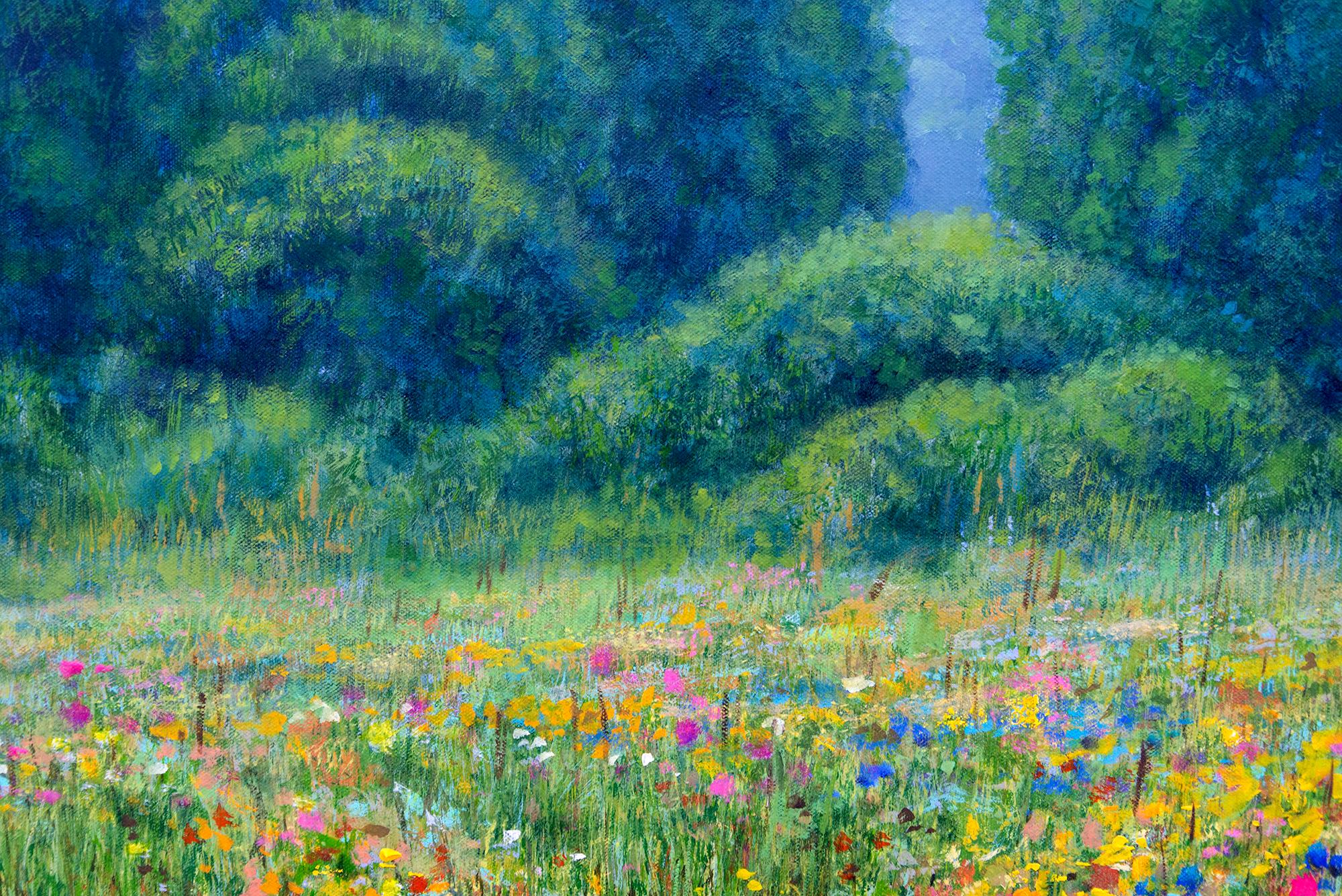 Edge of the Woods - zeitgenössisch, realistisch, floral, Landschaft, Öl auf Leinwand im Angebot 5