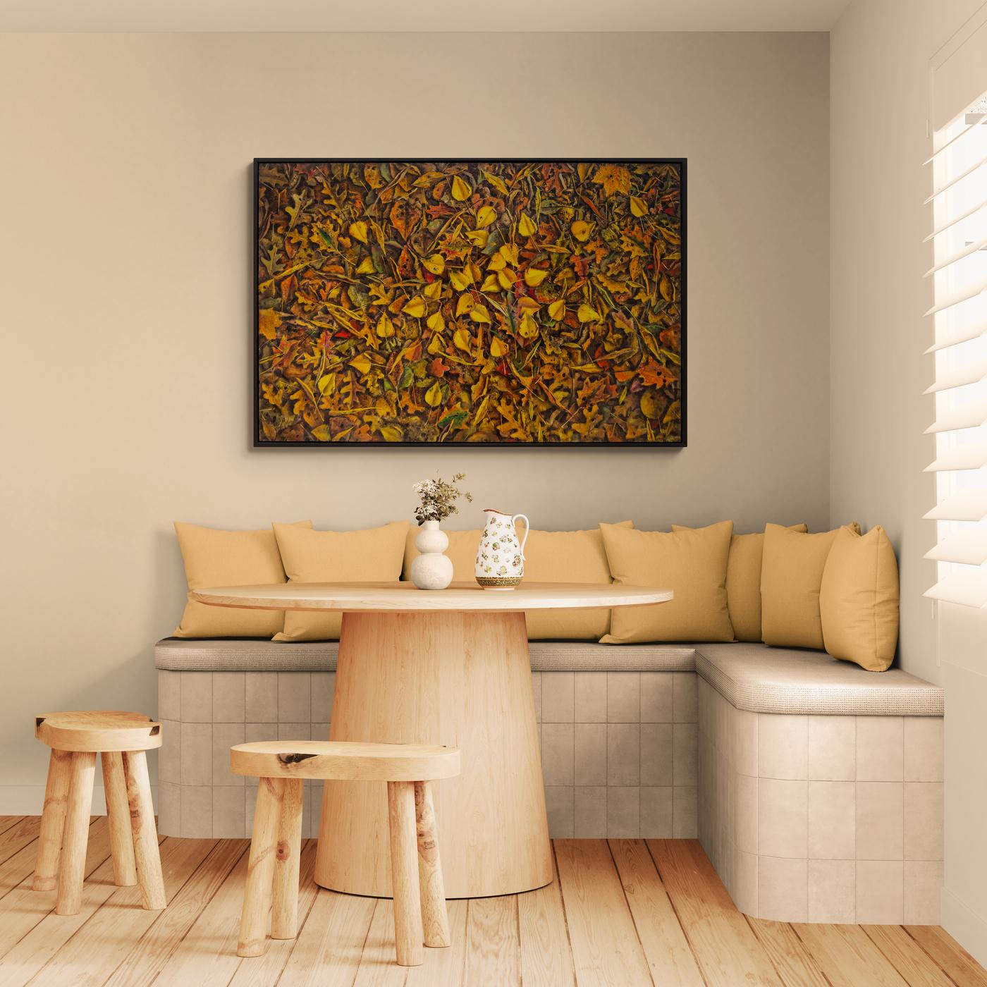 Fall Tapestry - contemporary, realist, leaves, landscape, oil on board For Sale 8