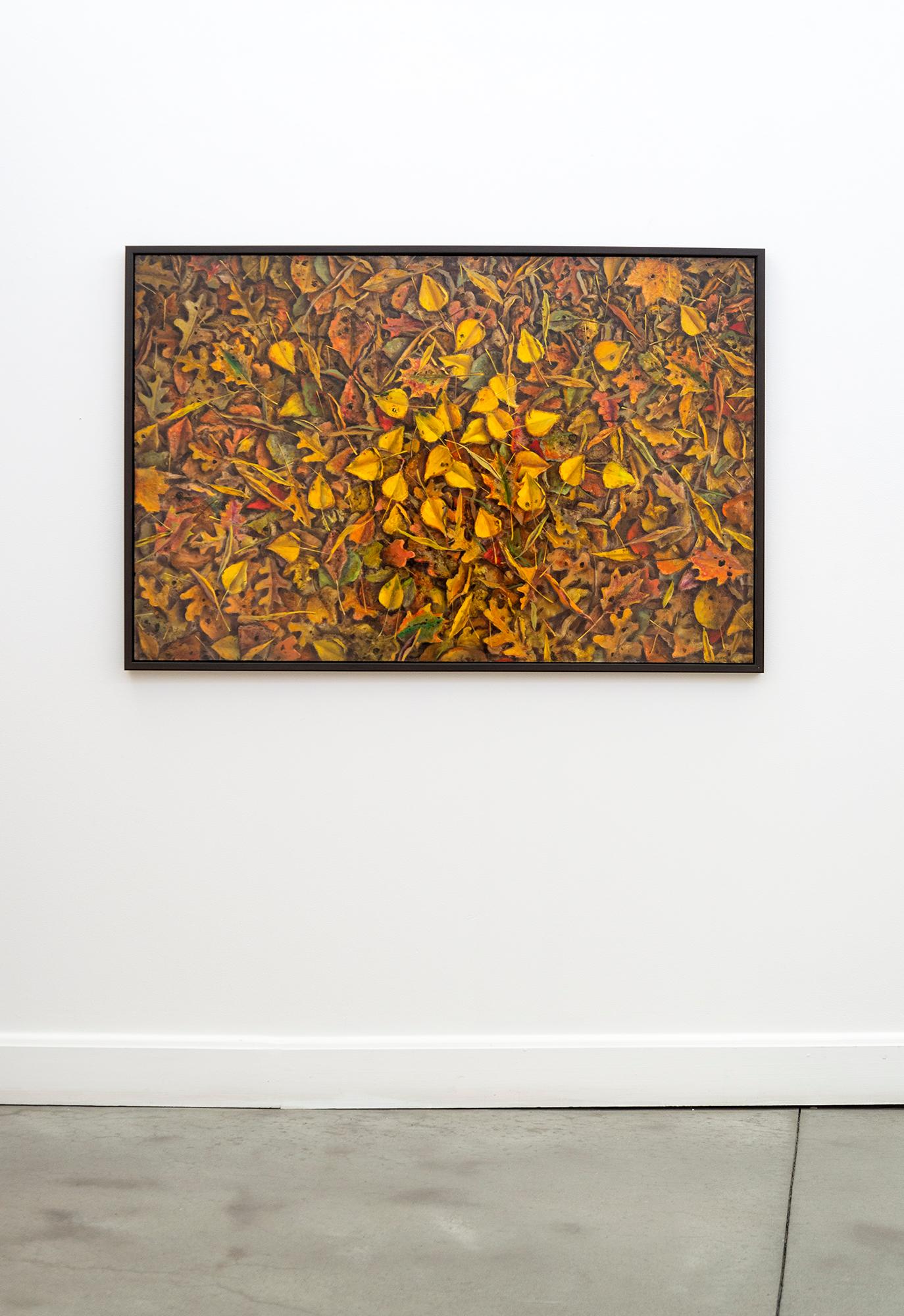 Fall Tapestry - contemporary, realist, leaves, landscape, oil on board - Realist Painting by Ciba Karisik
