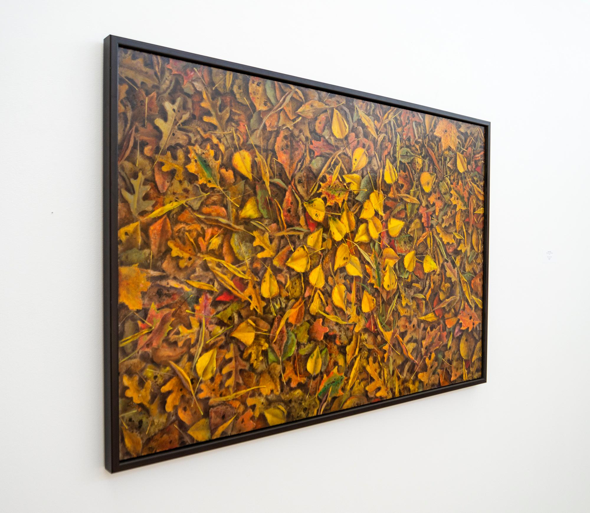 Fall Tapestry - contemporary, realist, leaves, landscape, oil on board For Sale 1