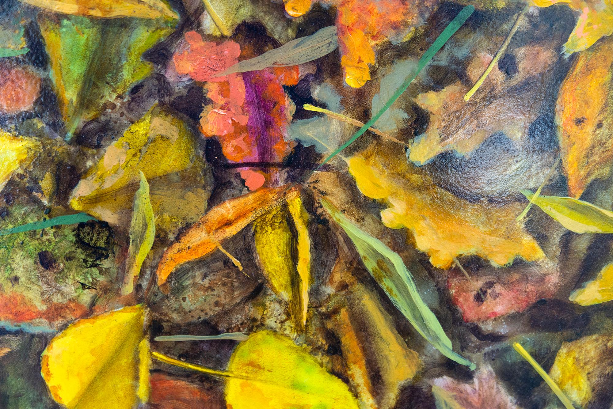 Fall Tapestry - contemporary, realist, leaves, landscape, oil on board For Sale 6