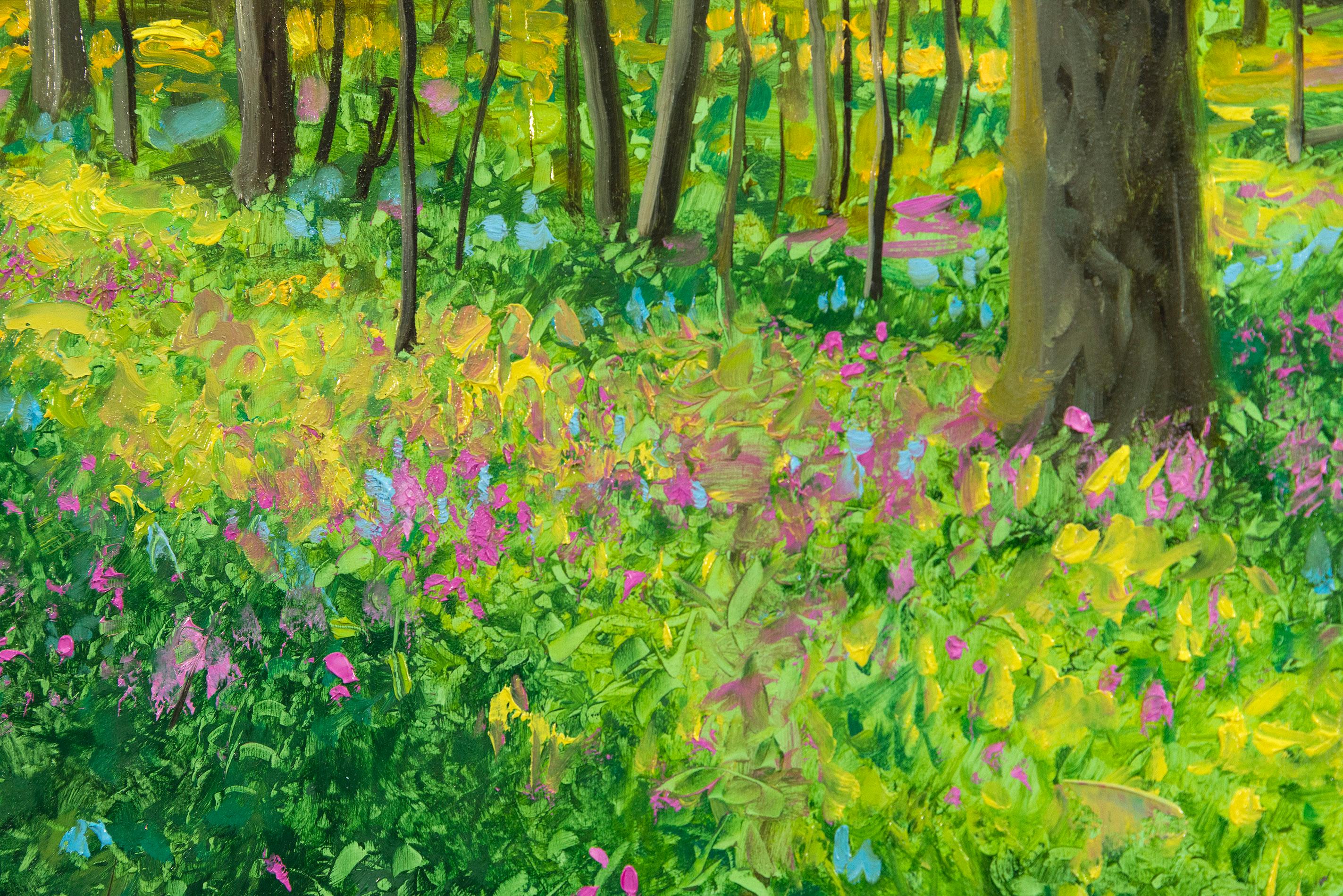 Hora dorada - contemporáneo, realista, bosque, paisaje, óleo sobre tabla - Painting de Ciba Karisik
