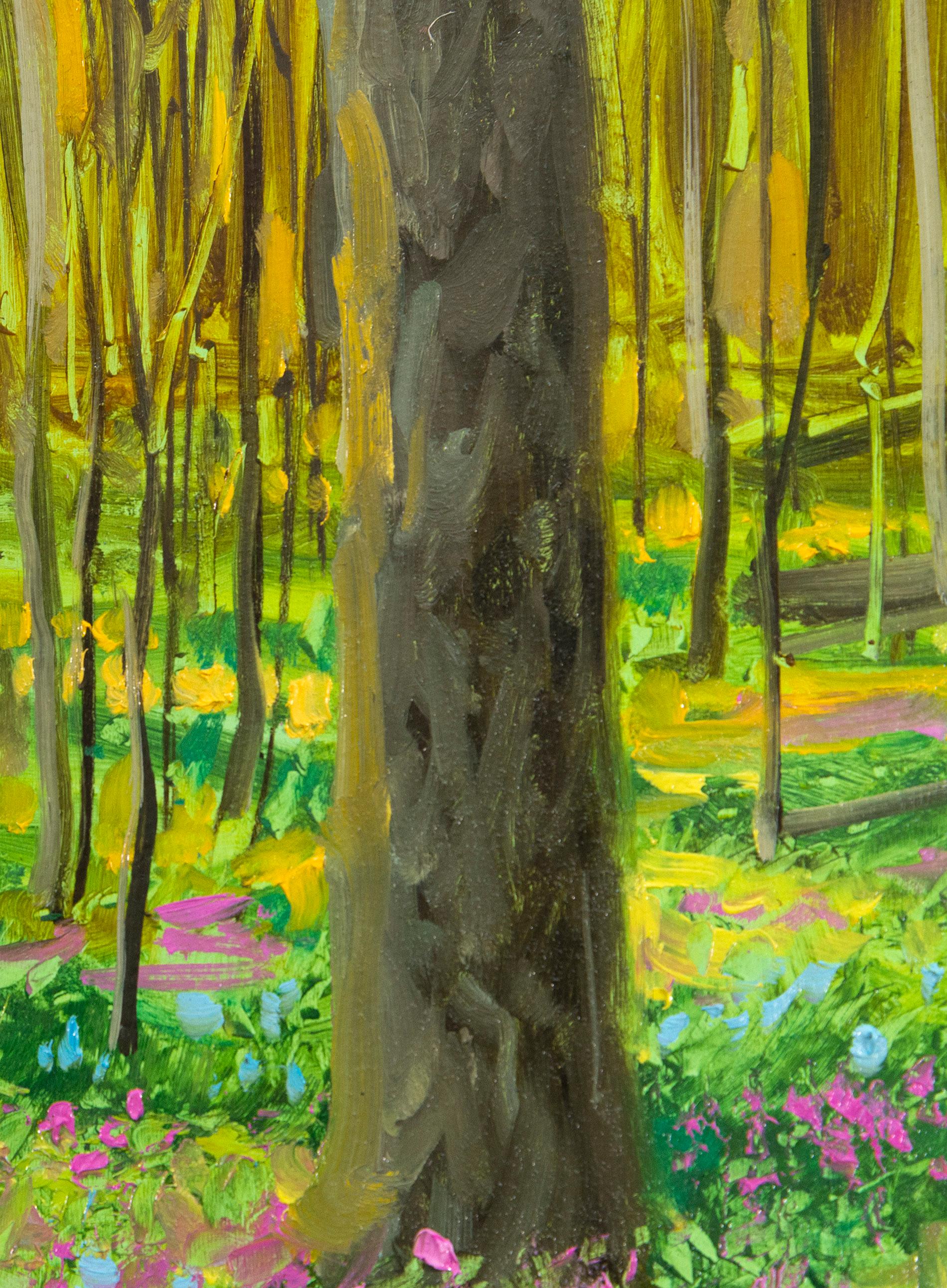 Hora dorada - contemporáneo, realista, bosque, paisaje, óleo sobre tabla - Painting Realista de Ciba Karisik