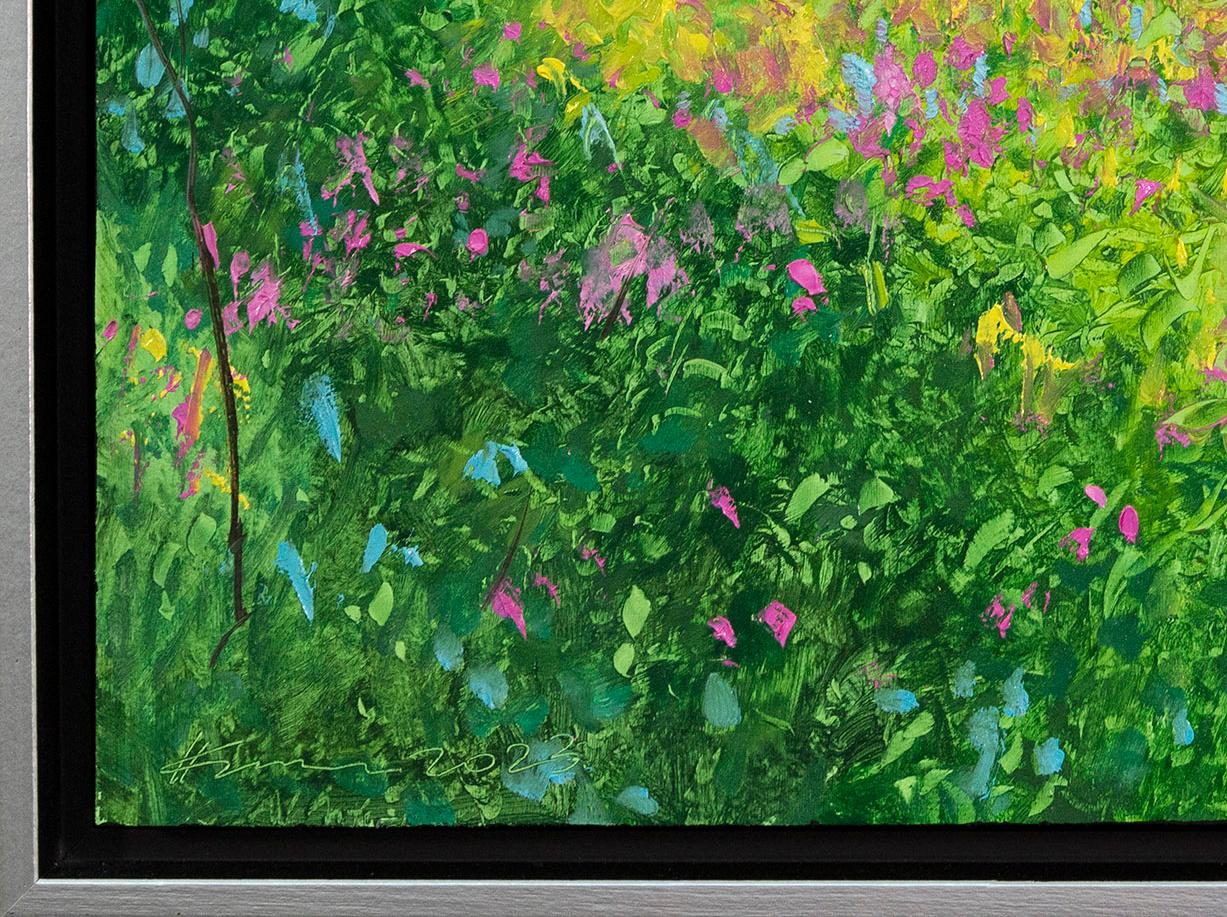 Hora dorada - contemporáneo, realista, bosque, paisaje, óleo sobre tabla en venta 1