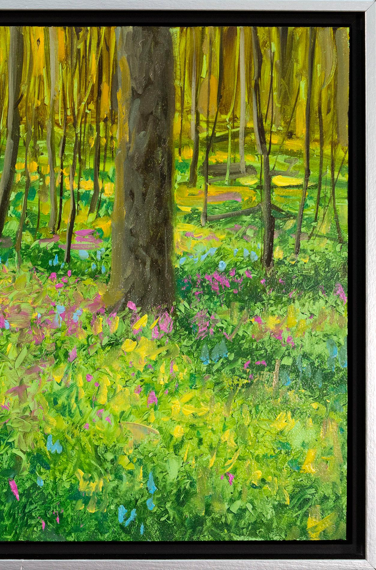 Hora dorada - contemporáneo, realista, bosque, paisaje, óleo sobre tabla en venta 3
