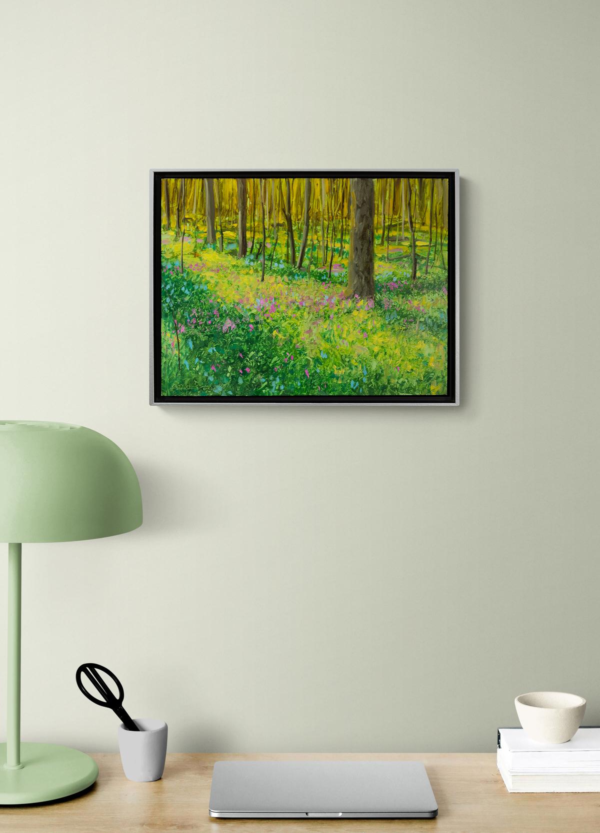 Hora dorada - contemporáneo, realista, bosque, paisaje, óleo sobre tabla en venta 4