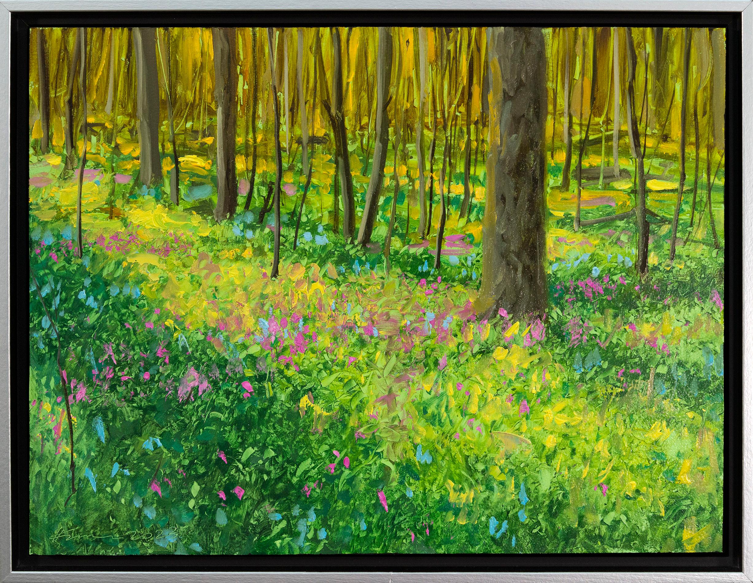 Landscape Painting de Ciba Karisik - Hora dorada - contemporáneo, realista, bosque, paisaje, óleo sobre tabla