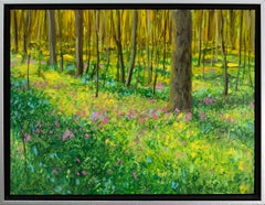 Golden Hour - contemporary, realist, forest, landscape, oil on board
