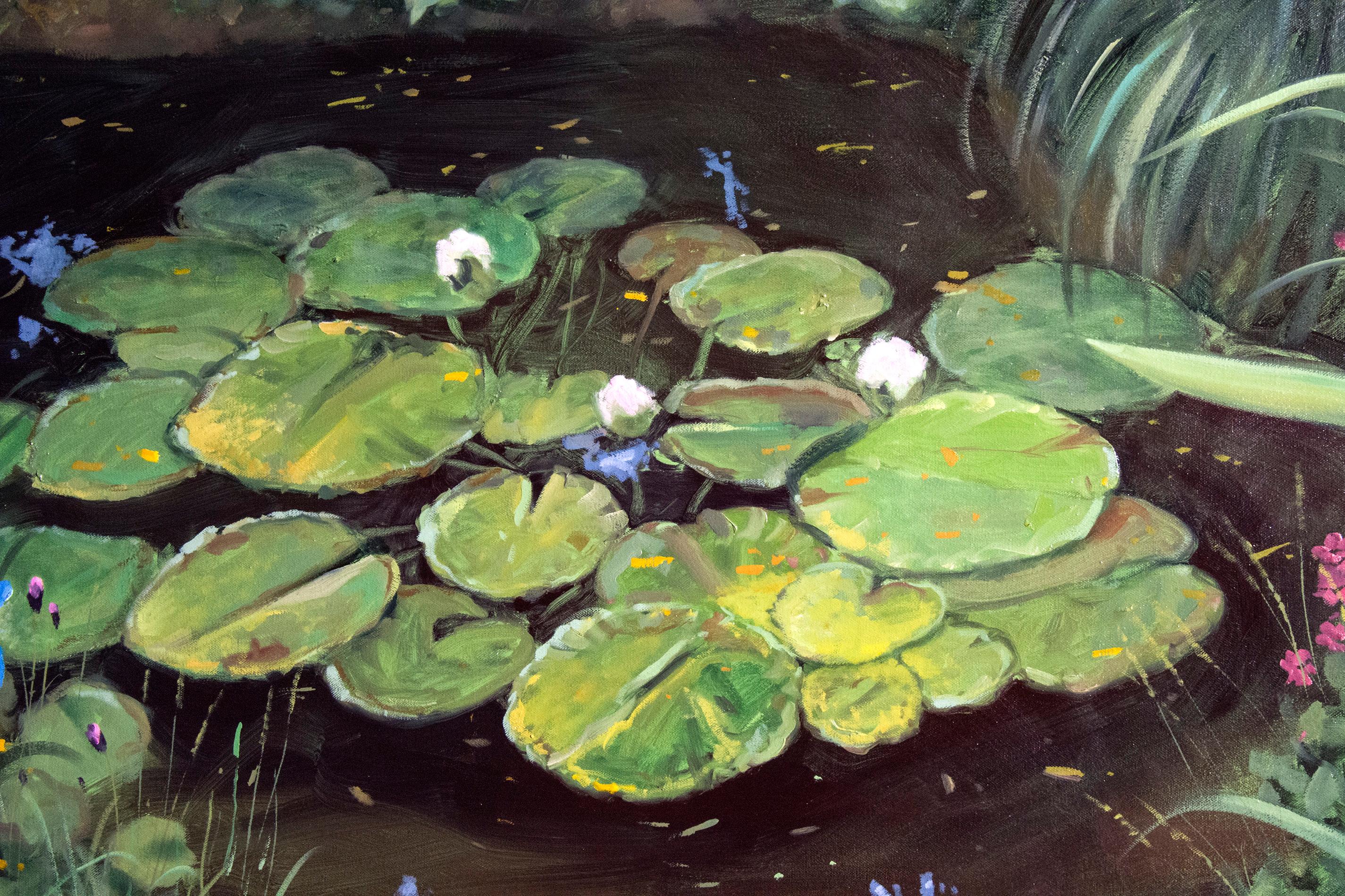 Green Harmony - colorful, detail, realist, floral, landscape, oil on canvas - Painting by Ciba Karisik