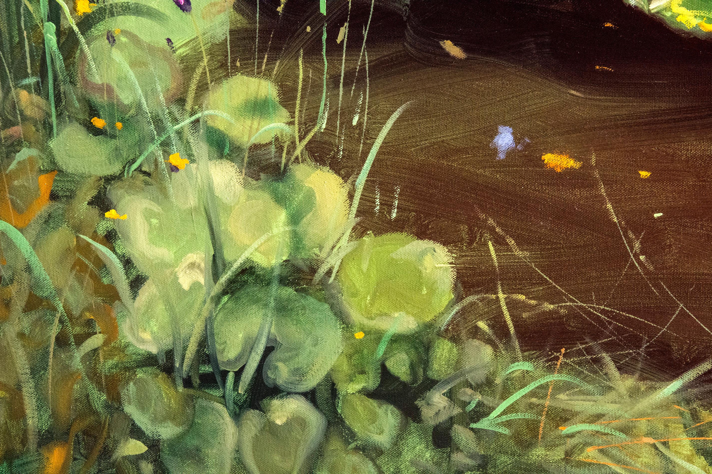 Green Harmony - colorful, detail, realist, floral, landscape, oil on canvas - Realist Painting by Ciba Karisik