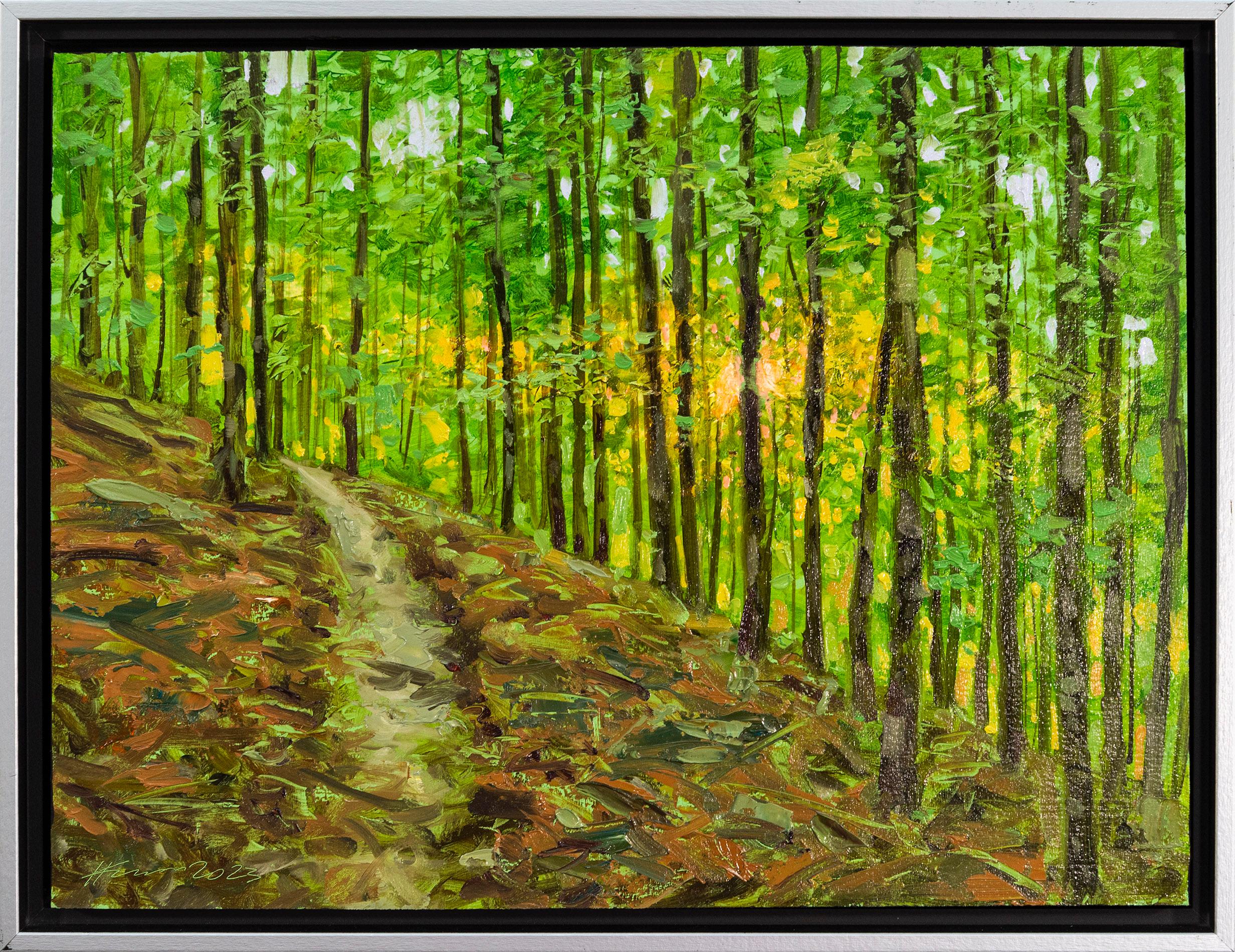 Ciba Karisik Landscape Painting - Last Light - contemporary, realism, forest, landscape, oil on board