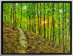 Last Light - contemporain, réalisme, forêt, paysage, huile sur panneau