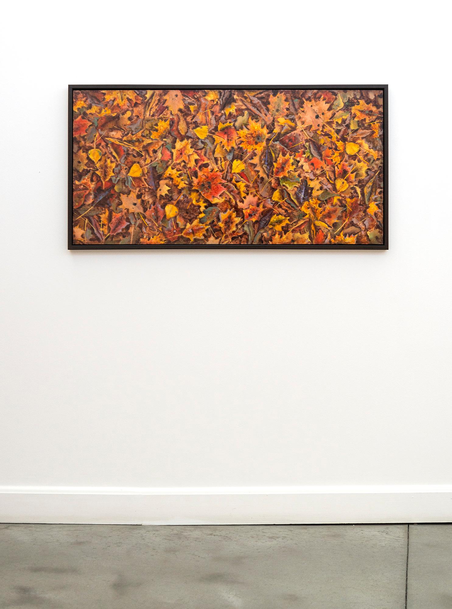 Titelbild Oktober - zeitgenössisch, realistisch, Blätter, Landschaft, Öl auf Karton – Painting von Ciba Karisik
