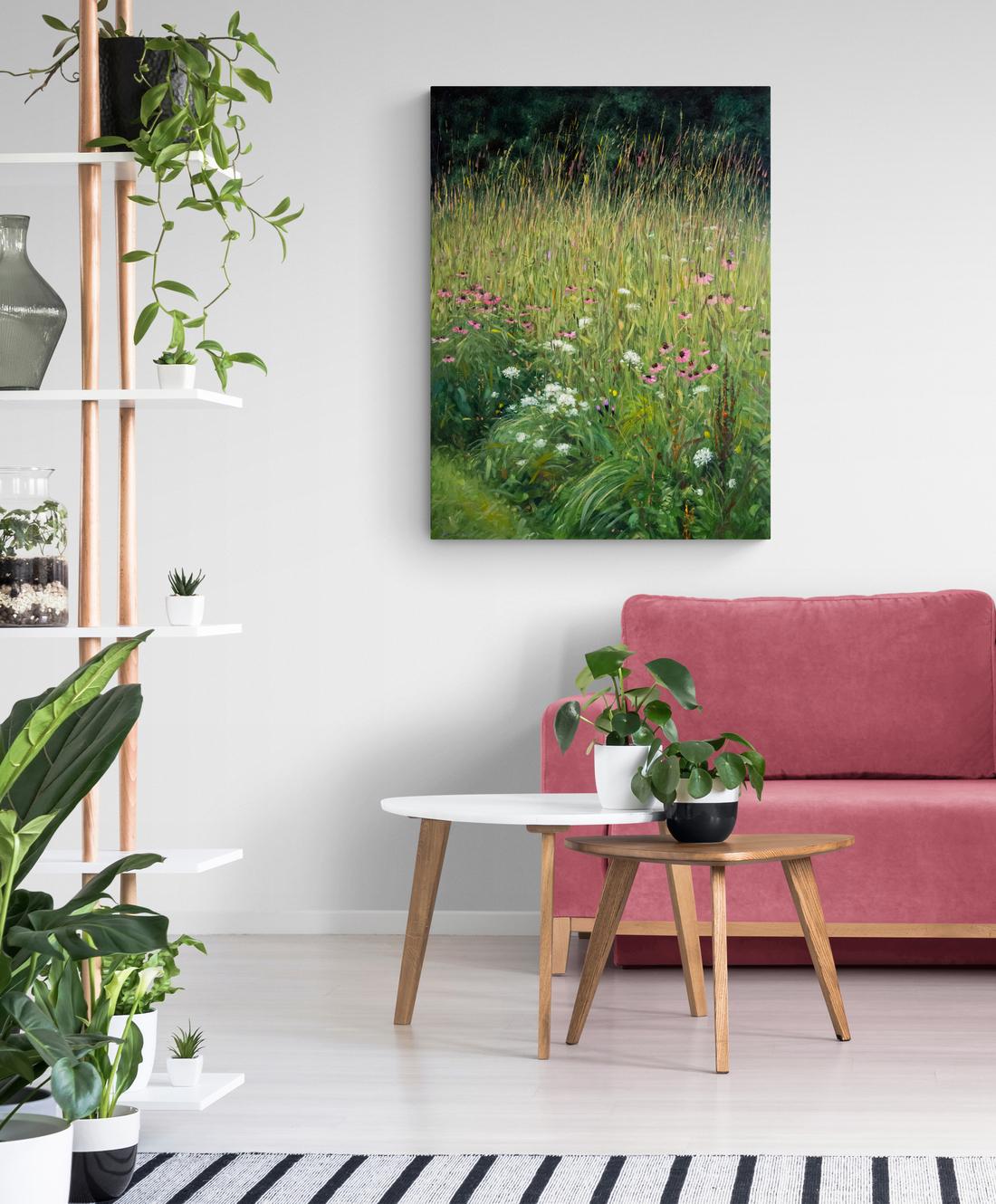 Perennials - colorful, vivid, detail, realist, floral, landscape, oil on canvas For Sale 2