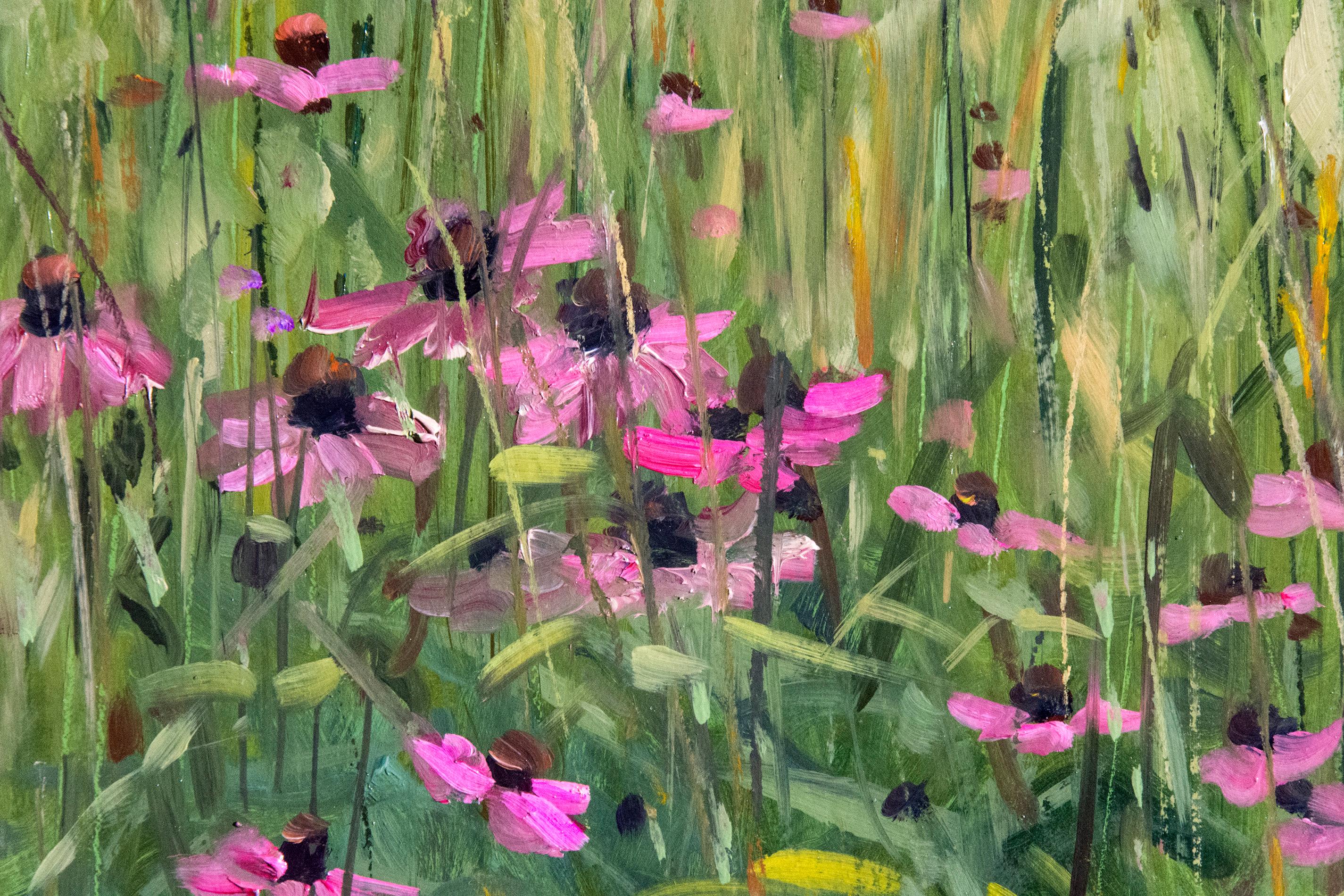 Perennials - farbenfroh, lebendig, Detail, realistisch, floral, Landschaft, Öl auf Leinwand im Angebot 2