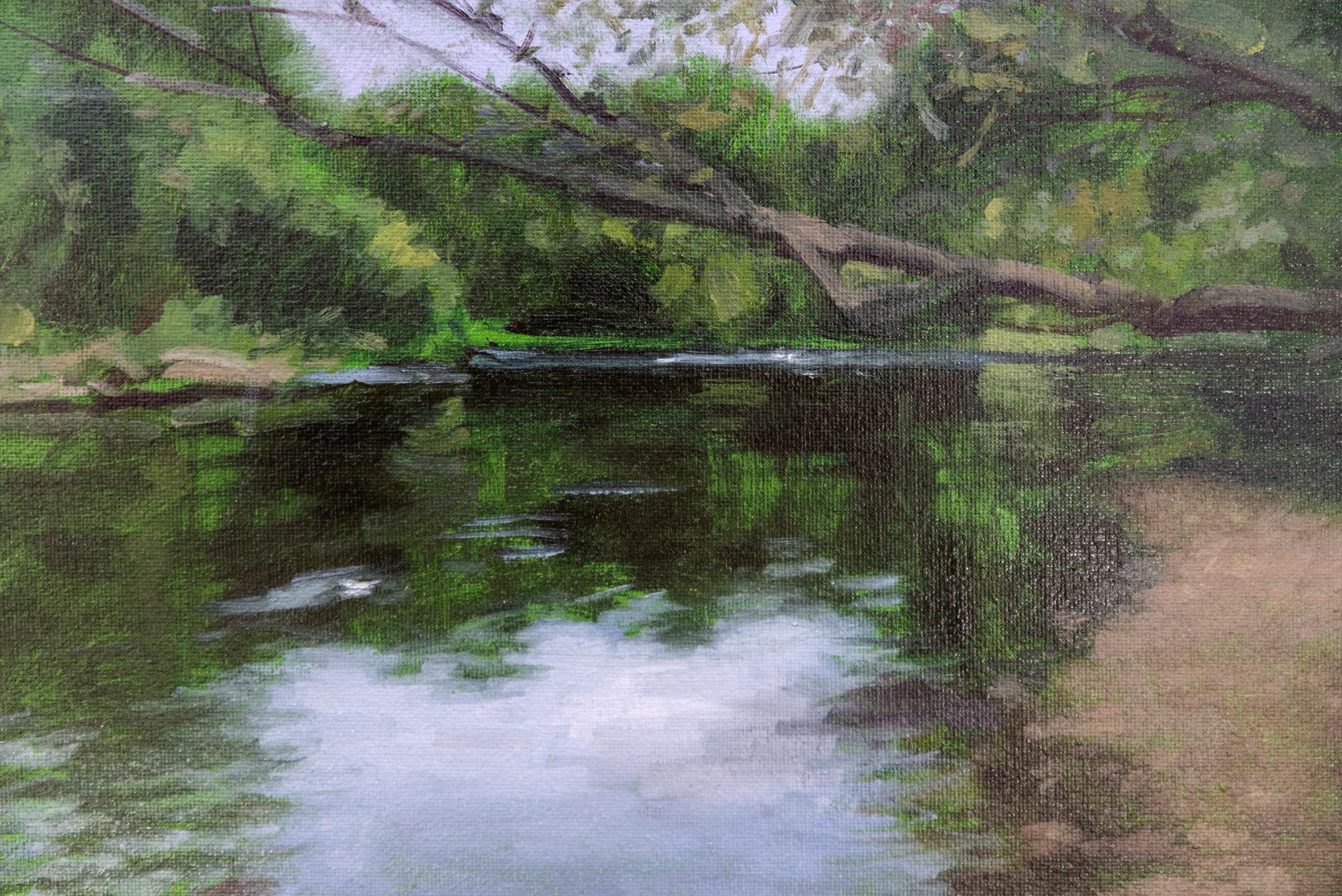 Reflecting Stillness - zeitgenössisch, realistisch, Wasserlandschaft, Acryl auf Leinwand im Angebot 2
